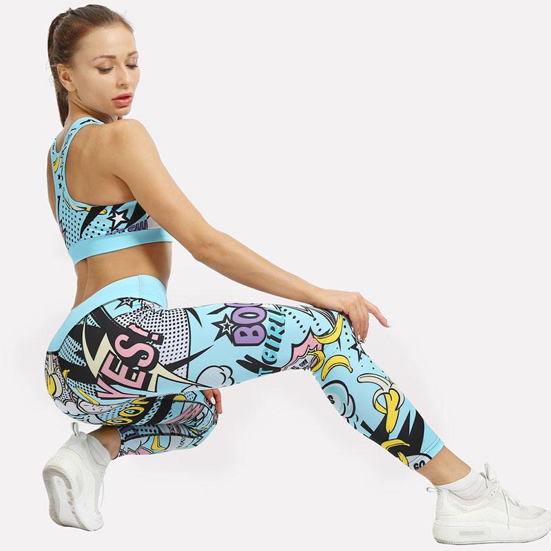 Antmvs 2 Colors Cartoon Print Seamless Sportswear Set