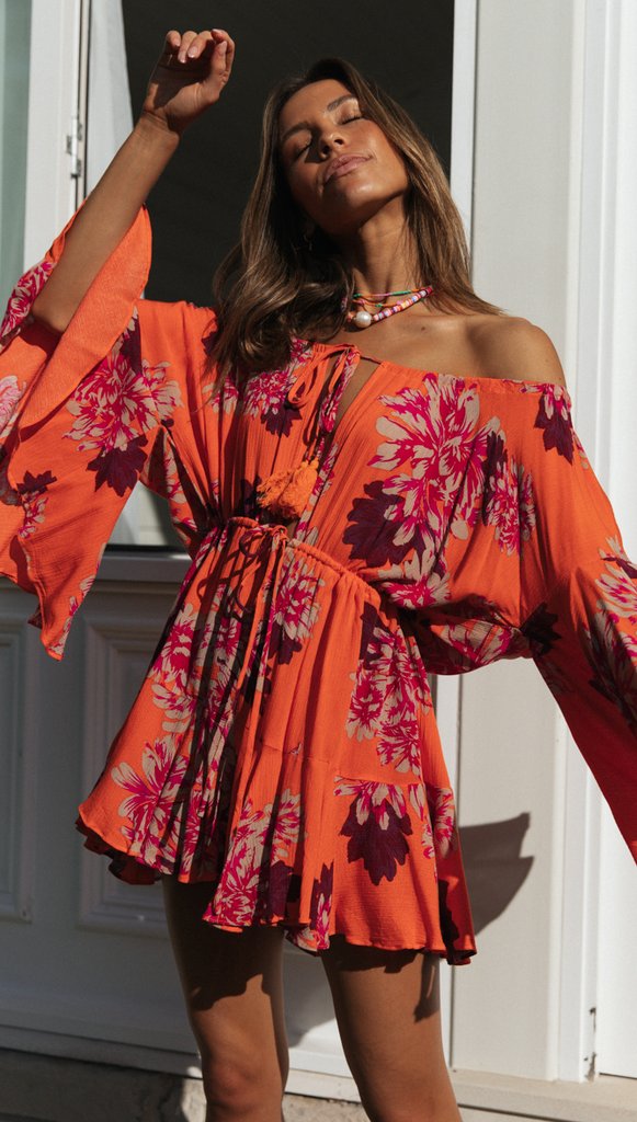 Antmvs Carrot Floral Off Shoulder Withdraw Rompers