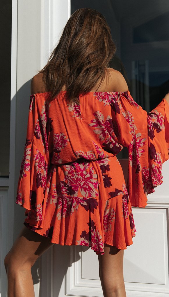 Antmvs Carrot Floral Off Shoulder Withdraw Rompers