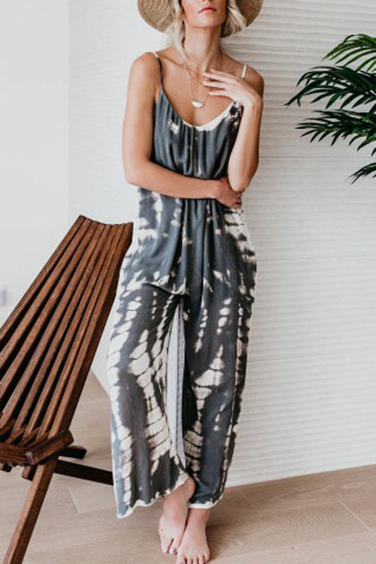 Antmvs Tie Dye Halter Round Neck Jumpsuit