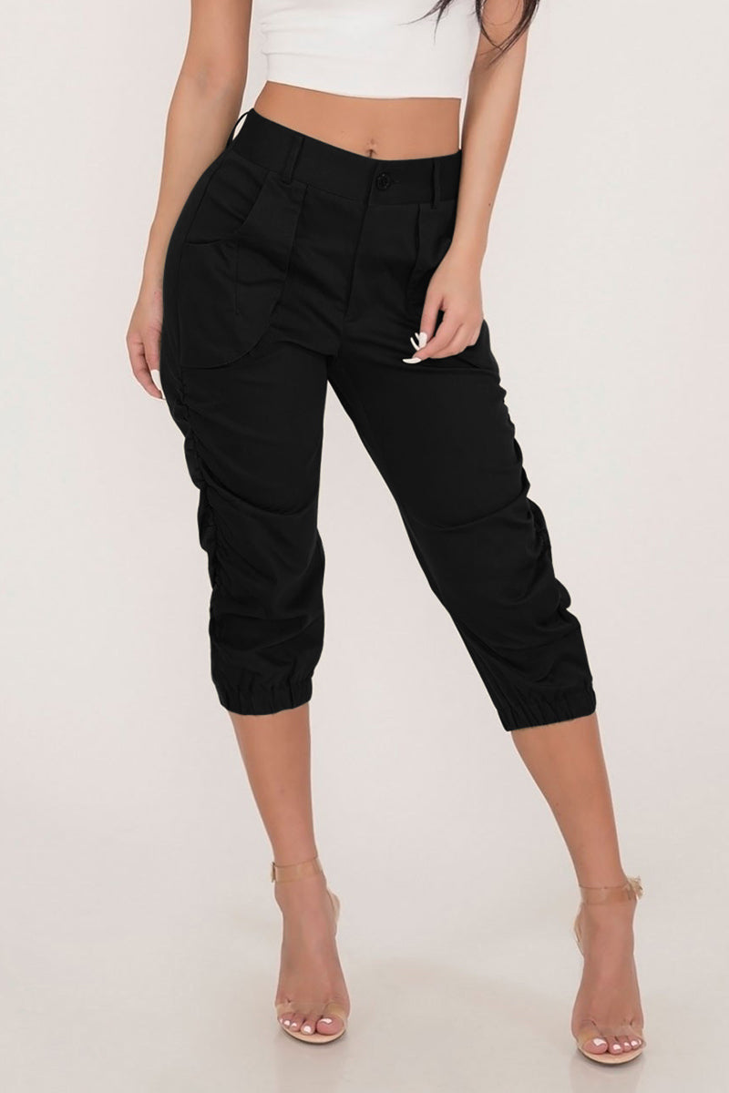 Antmvs Solid Color Pocket High Waist Pants