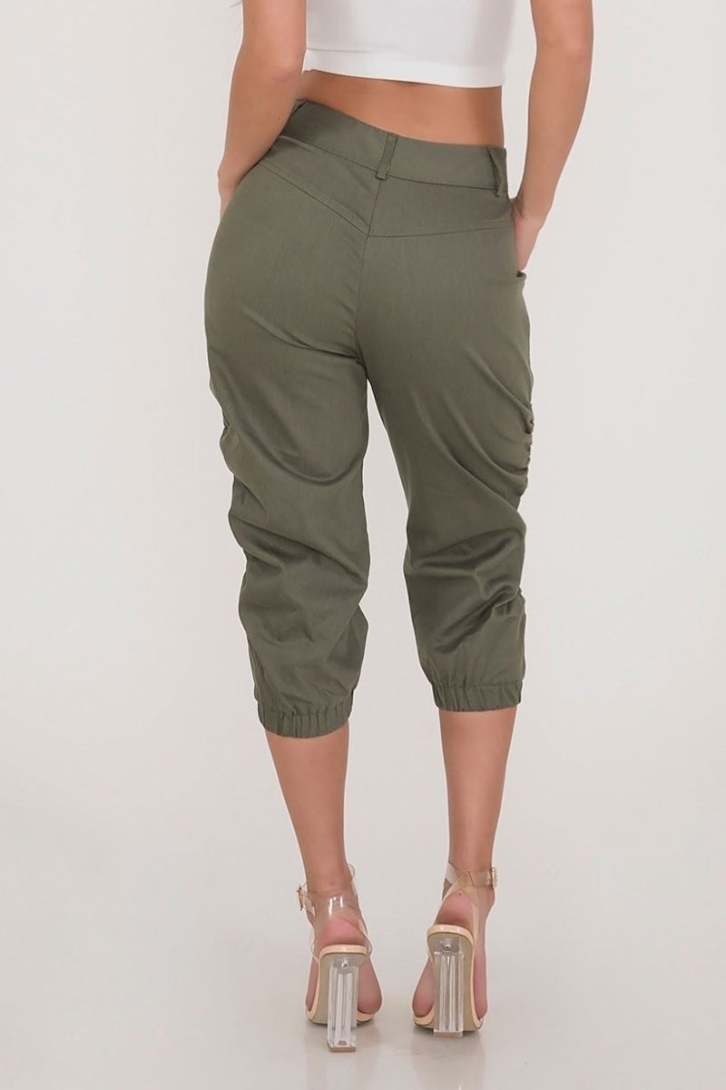 Antmvs Solid Color Pocket High Waist Pants