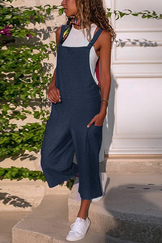 Antmvs Solid Cotton And Linen Sleeveless Jumpsuit