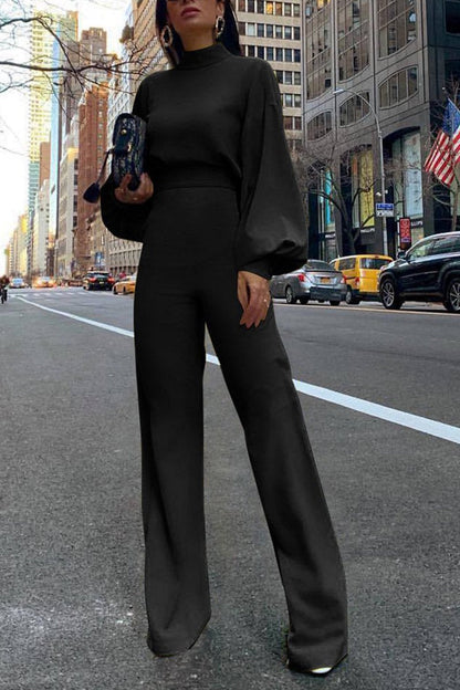 Antmvs Pure Color Back Slit Casual Jumpsuit