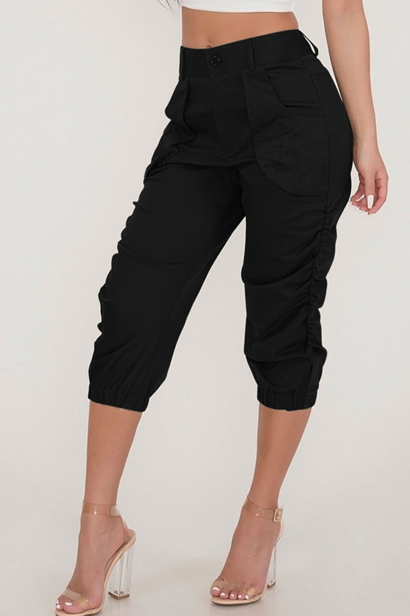 Antmvs Solid Color Pocket High Waist Pants