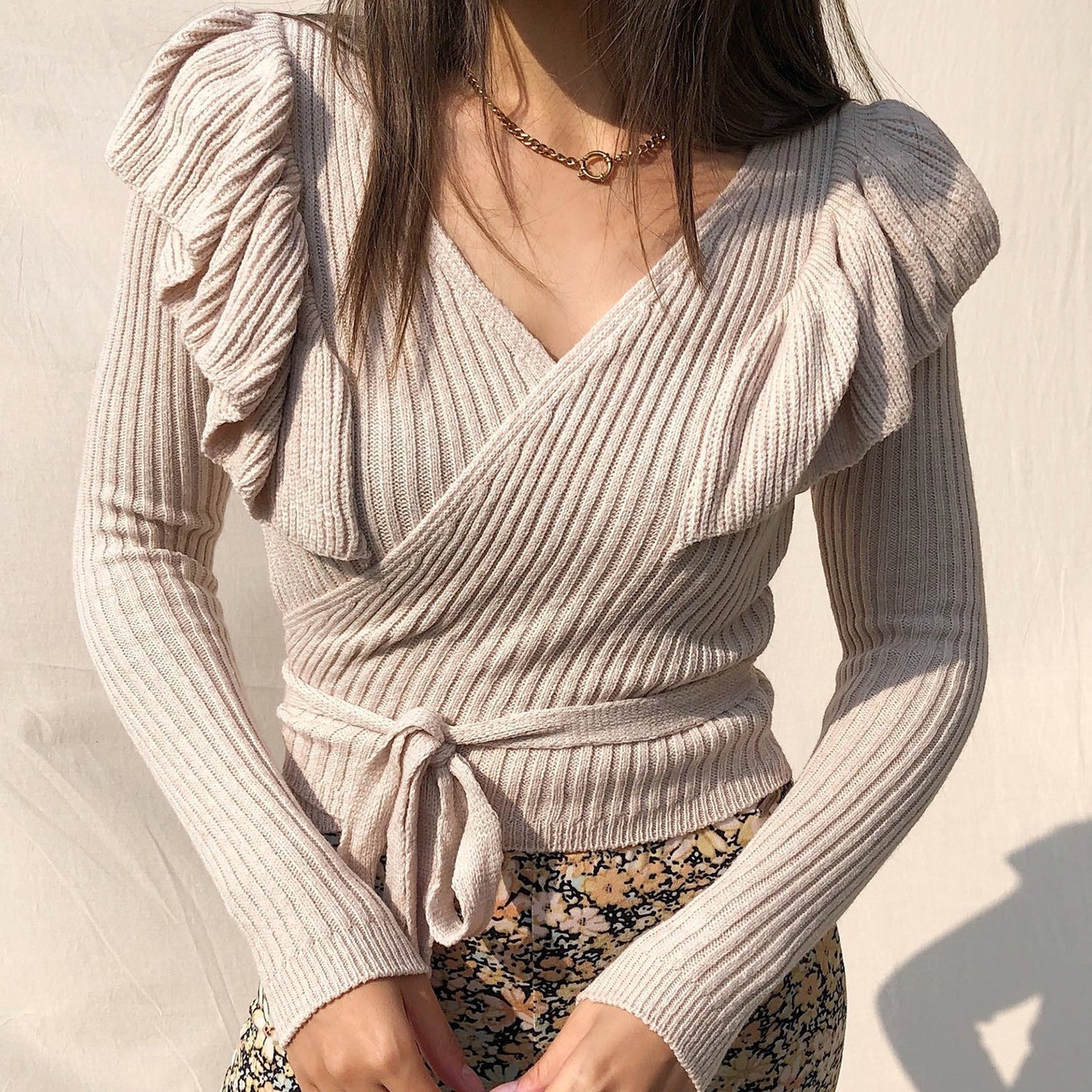 Chic Season Ruffle Wrapped Sweater