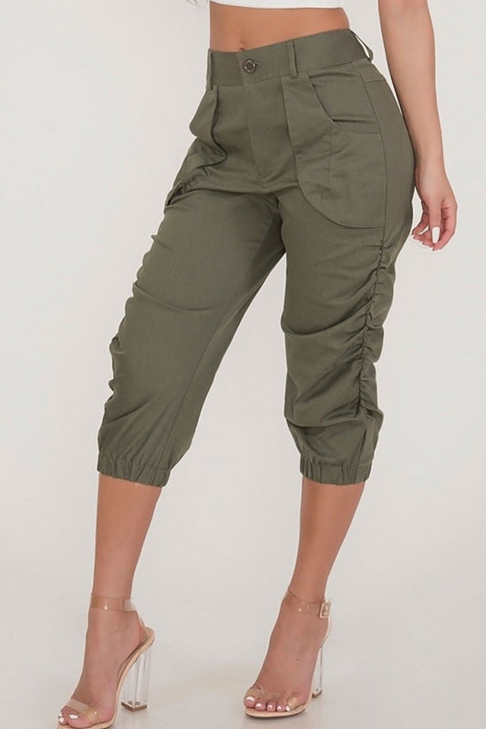 Antmvs Solid Color Pocket High Waist Pants