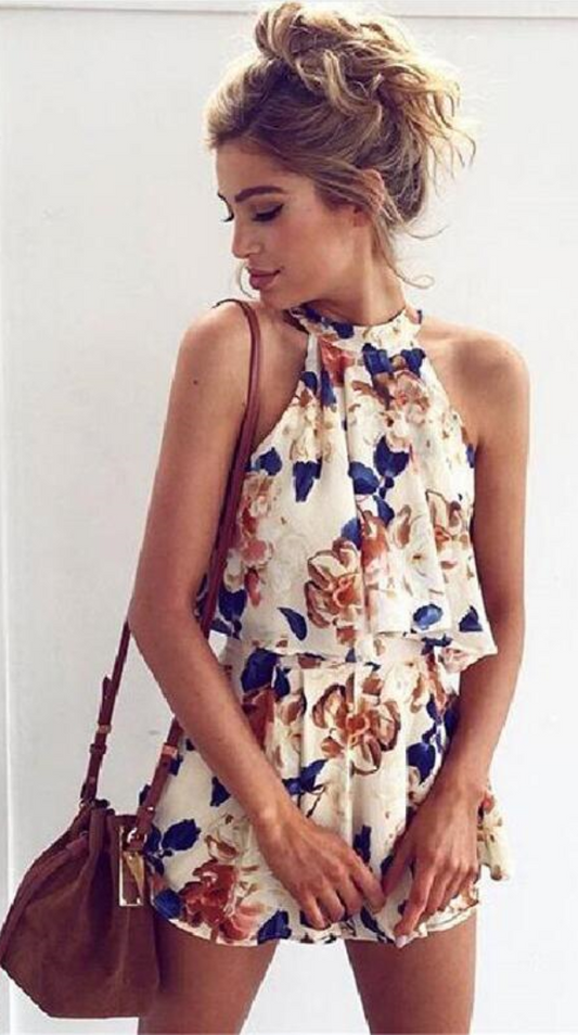 Antmvs Beige Floral Crop Top and Shorts Matching Sets