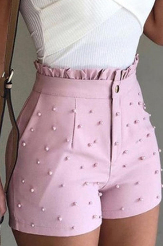 Antmvs High Waist Studded Pearl Beading Shorts