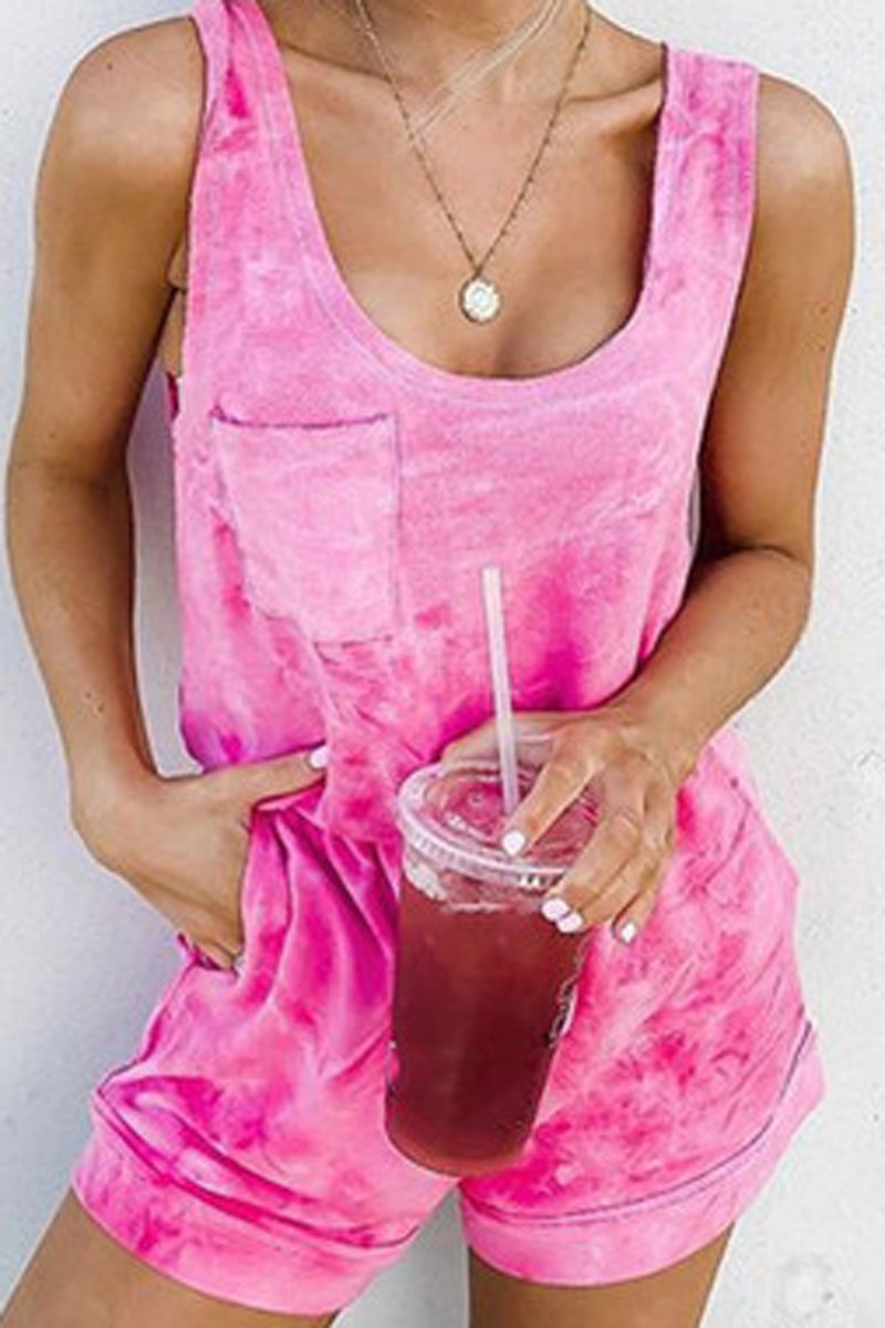 Antmvs Tie Dye Round Neck Pocket Romper