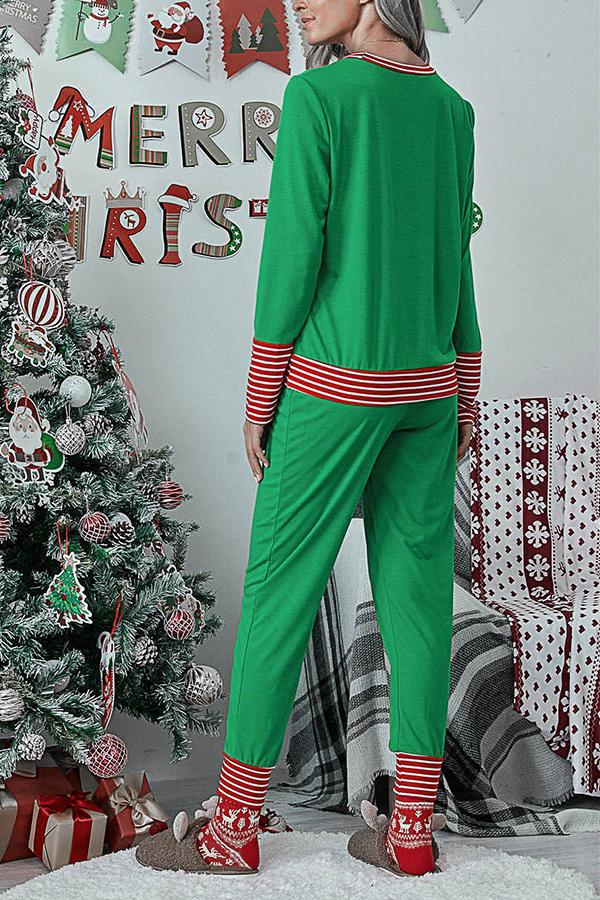 Antmvs Letter Christmas Stripe Print Pajamas Sets