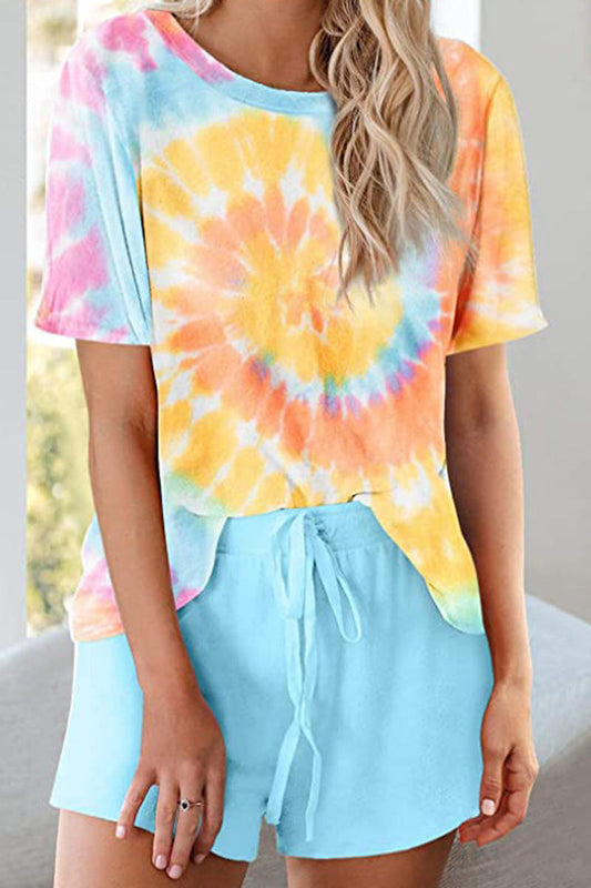 Antmvs Round Neck Tie Dye Drawstring Two Piece Sets