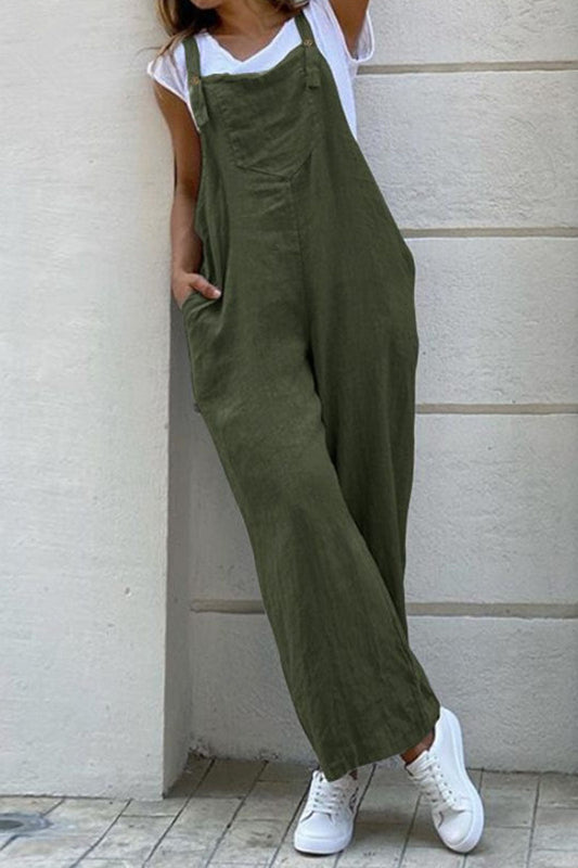 Antmvs Fashion Casual Solid Spaghetti Strap Loose Jumpsuits