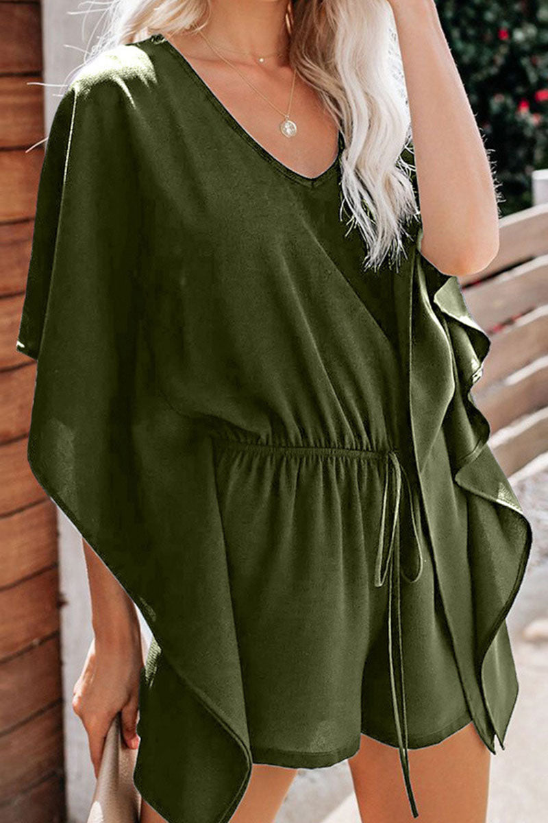 Antmvs Casual Solid Frenulum V Neck Loose Jumpsuits(5 Colors)