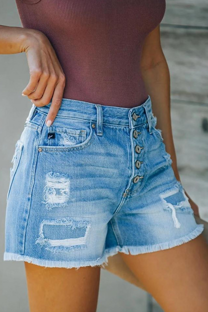 Antmvs Daily Solid Ripped High Waist Straight Denim Shorts