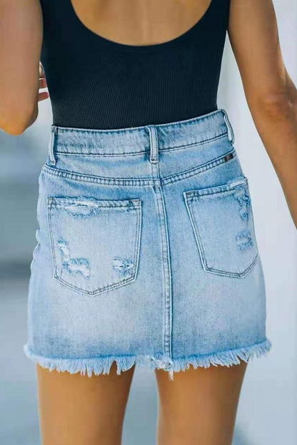 Antmvs Street Solid Lace Ripped Denim Skirts