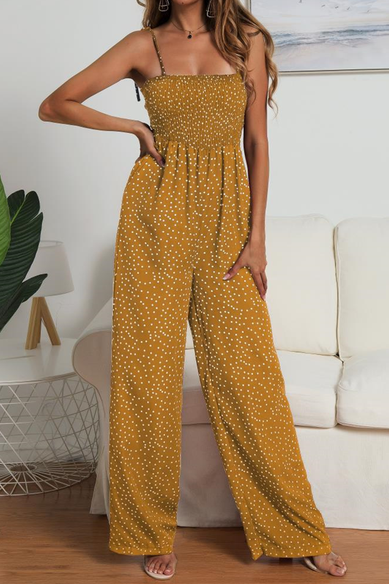 Antmvs Casual Dot Strap Design Strapless Straight Jumpsuits