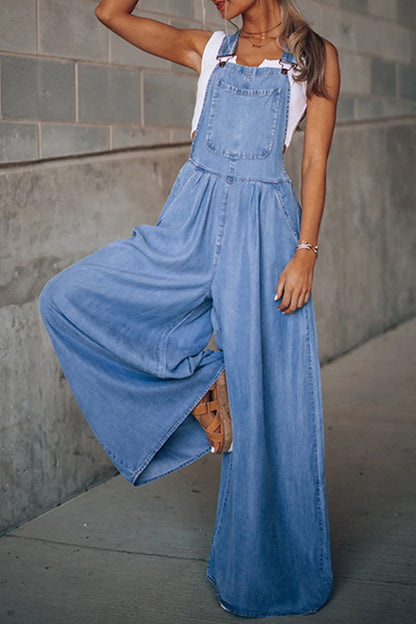 Antmvs Fashion Casual Solid Pocket Spaghetti Strap Loose Jumpsuits