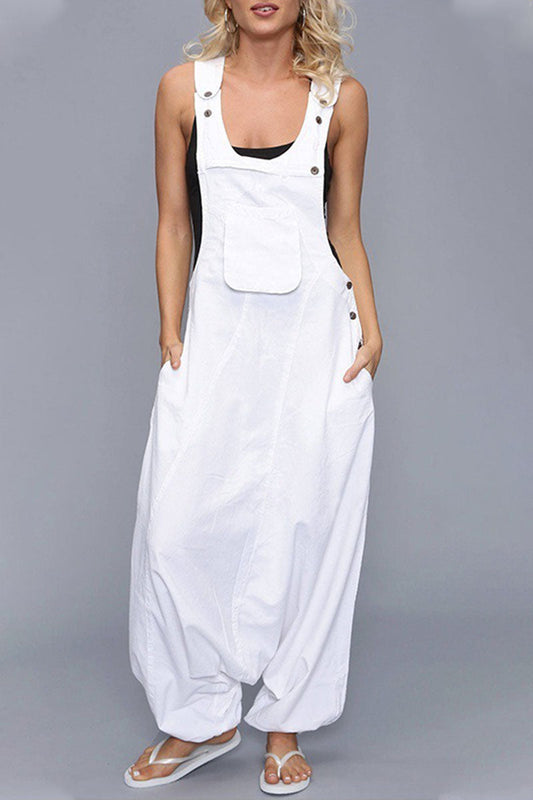 Antmvs Casual Solid Asymmetrical Spaghetti Strap Loose Jumpsuits