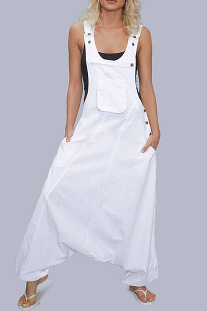 Antmvs Casual Solid Asymmetrical Spaghetti Strap Loose Jumpsuits