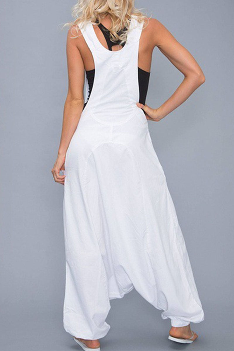 Antmvs Casual Solid Asymmetrical Spaghetti Strap Loose Jumpsuits