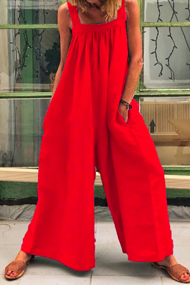 Antmvs Casual Solid Fold Strapless Loose Jumpsuits