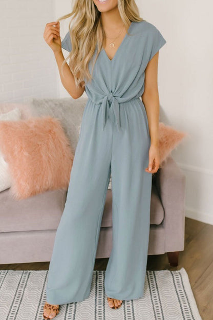 Antmvs Fashion Street Solid Backless V Neck Loose Jumpsuits