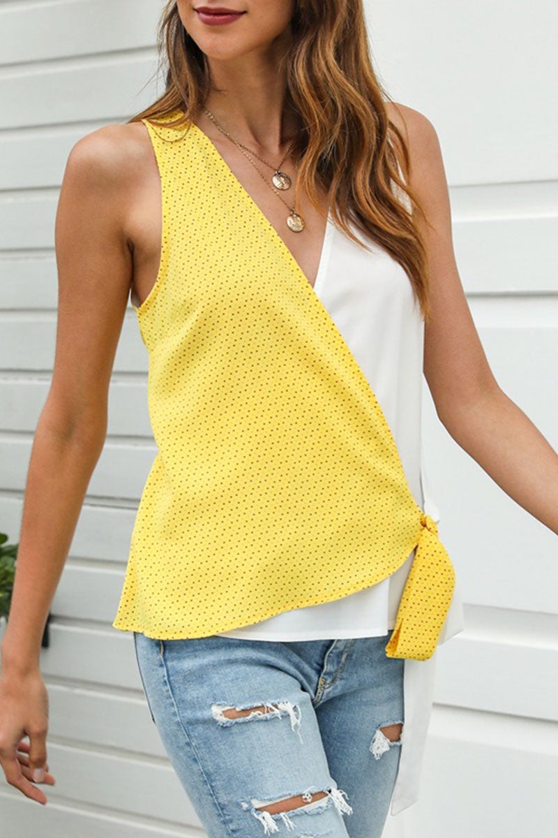 Fashion Elegant Print Split Joint V Neck Tops