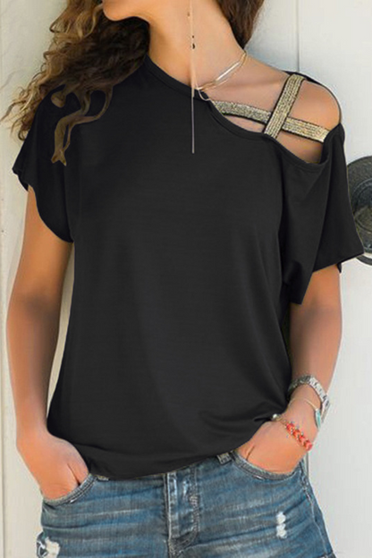 Casual Solid Split Joint Oblique Collar T-Shirts