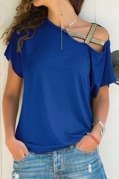 Casual Solid Split Joint Oblique Collar T-Shirts