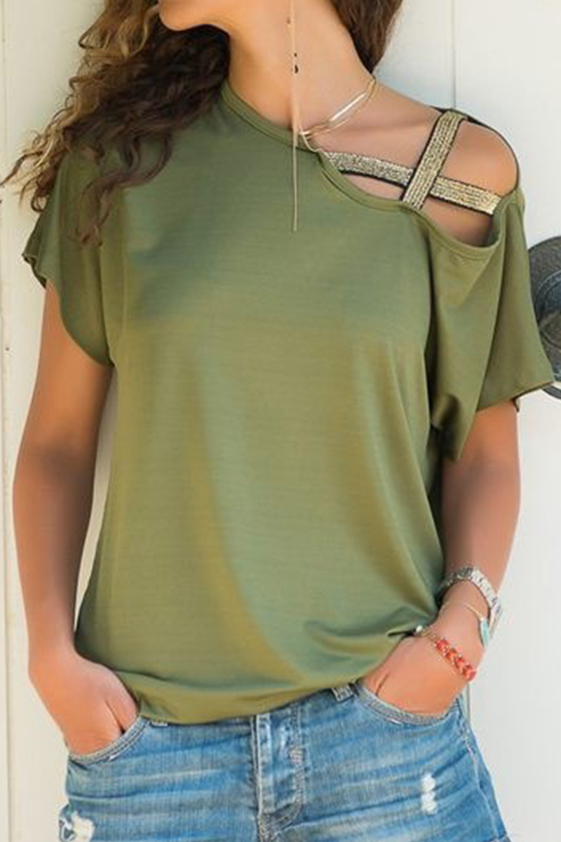 Casual Solid Split Joint Oblique Collar T-Shirts