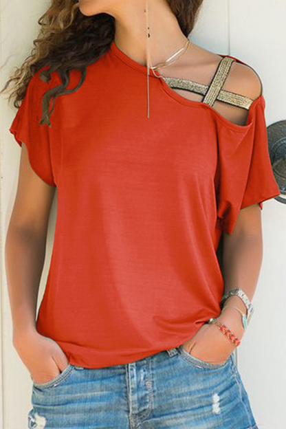 Casual Solid Split Joint Oblique Collar T-Shirts