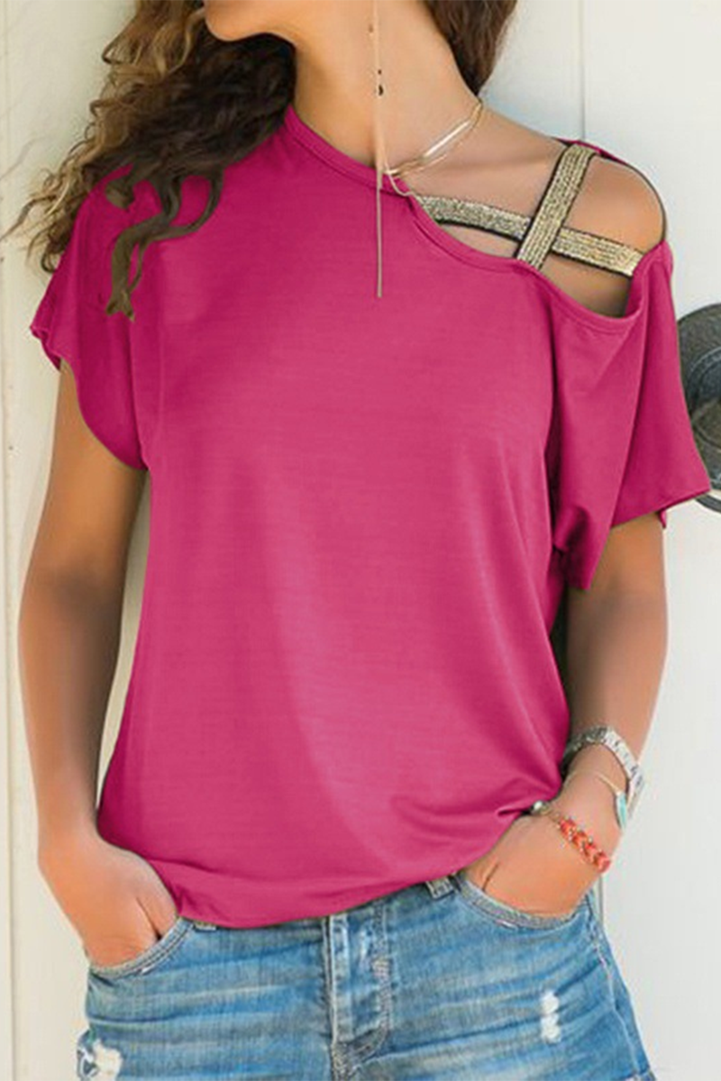 Casual Solid Split Joint Oblique Collar T-Shirts