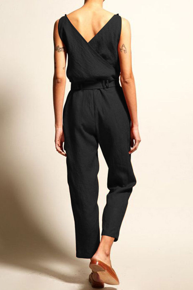 Antmvs Casual Solid Split Joint V Neck Loose Jumpsuits(4 Colors)