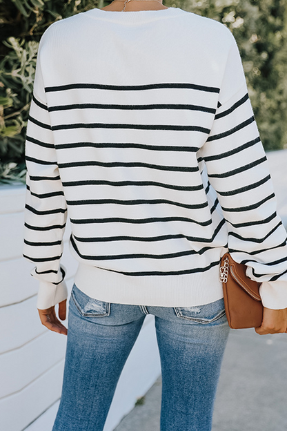 Street Striped Buckle O Neck Tops