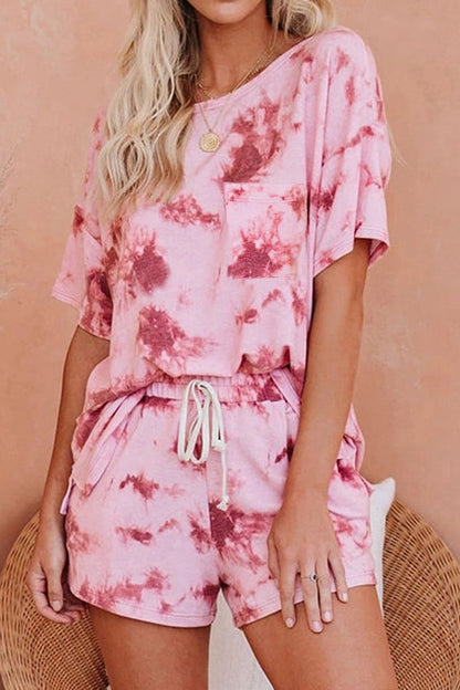 Antmvs Tie Dye Print Round Neck Two Piece Suits