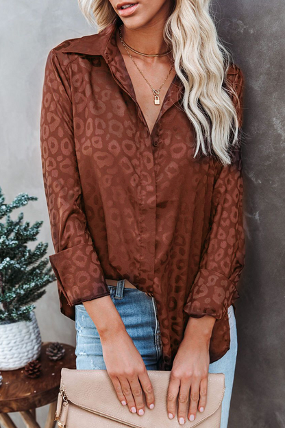 Casual Elegant Leopard Buckle Turndown Collar Tops