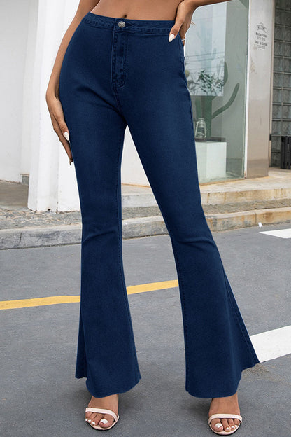 Antmvs Fashion Street Solid High Waist Boot Cut Denim Jeans