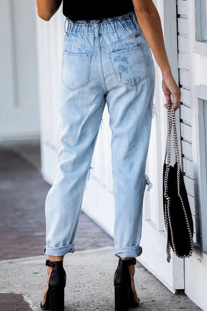 Antmvs Fashion Street Solid Ripped Mid Waist Denim Jeans