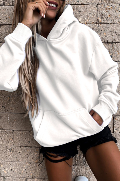 Casual Street Solid Pocket Hooded Collar Tops(4 Colors)