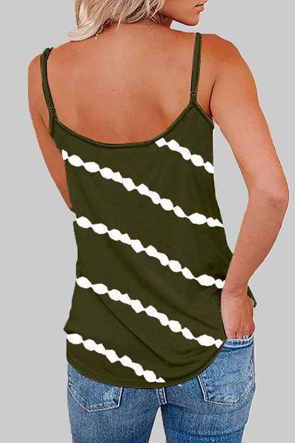 Fashion Casual Striped Print Split Joint V Neck Tops