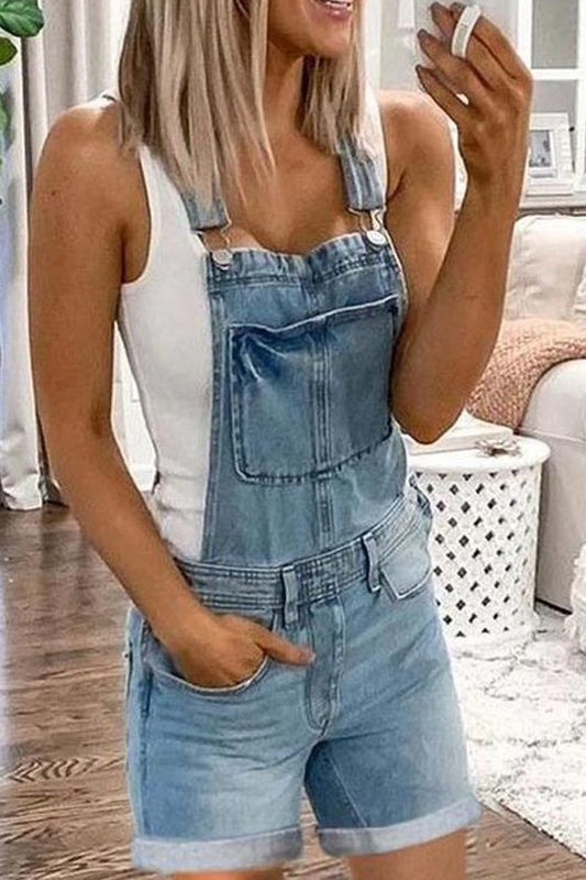 Antmvs Denim Solid Pocket Casual Romper