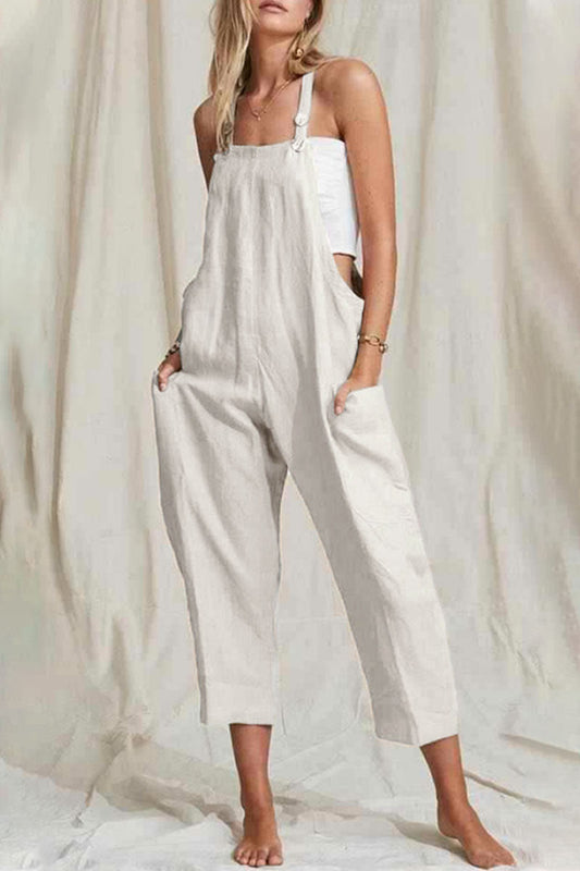 Antmvs Fashion Simplicity Solid Pocket Spaghetti Strap Loose Jumpsuits