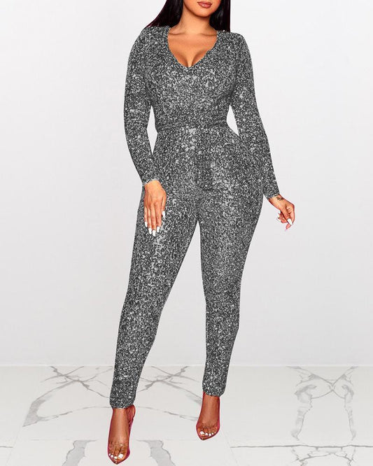 Antmvs Sequins V-Neck Jumpsuit