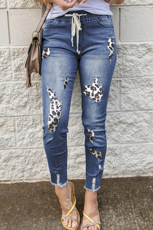 Antmvs Casual Patchwork Ripped Skinny Denim Jeans