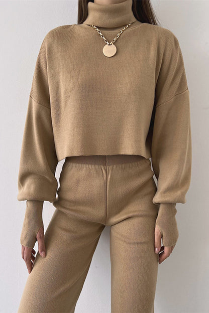 Antmvs Casual Solid Solid Color Turtleneck Long Sleeve Two Pieces