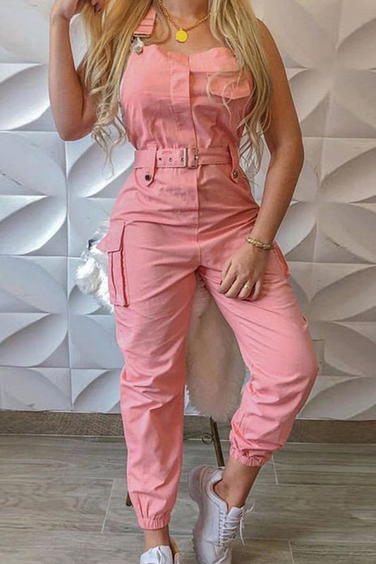 Antmvs Halter High Waist Belted Pocket Jumpsuits