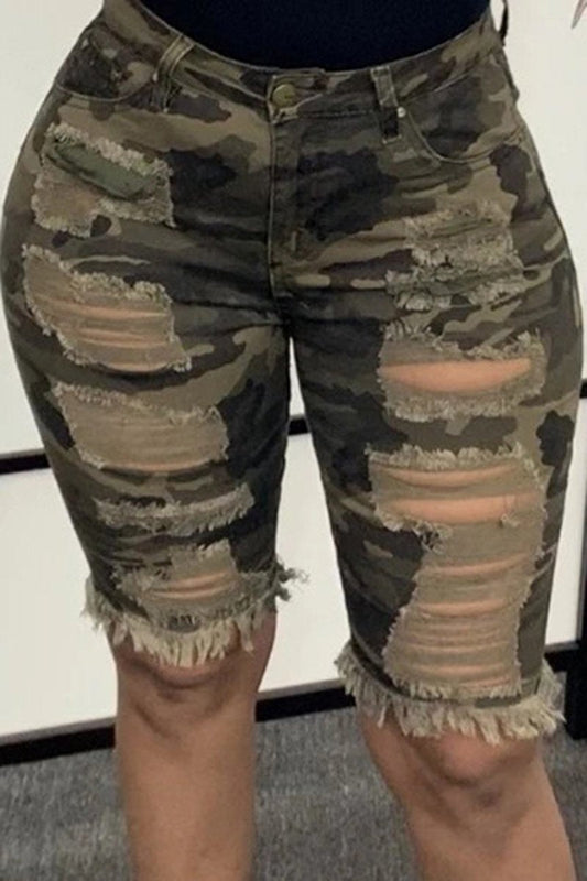 Antmvs Edge Distressed Camouflage Plus Size Shorts