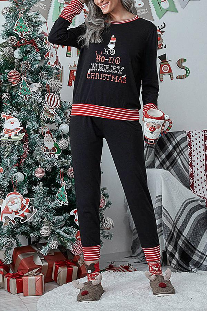 Antmvs Letter Christmas Stripe Print Pajamas Sets