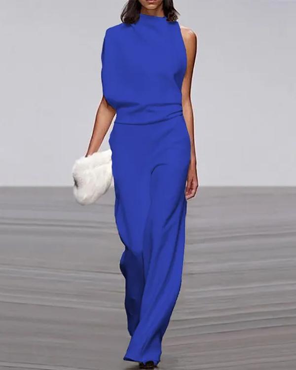 Antmvs One Shoulder Pile Collar Jumpsuit